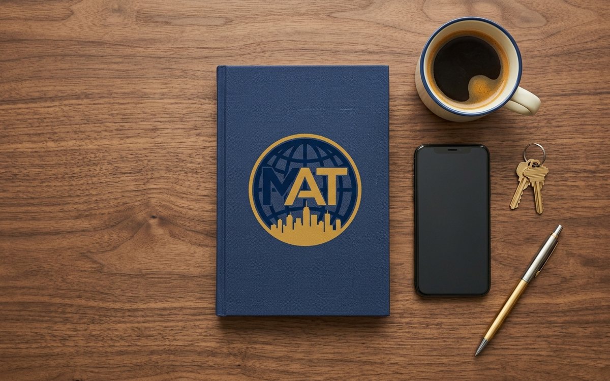 Libreta de MAT Business Services sobre un escritorio