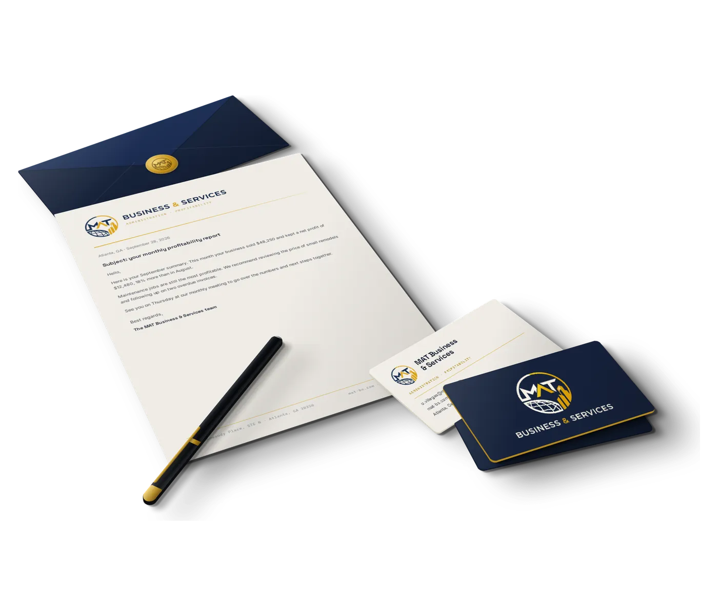 MAT stationery: letterhead, envelope and business cards